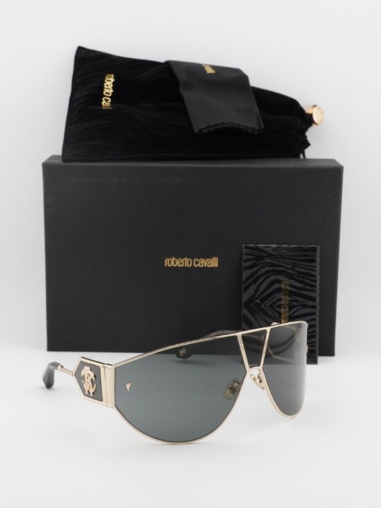 Roberto Cavalli SRC093 0300 Shield Sunglasses - Gold  / Smoke main image 4